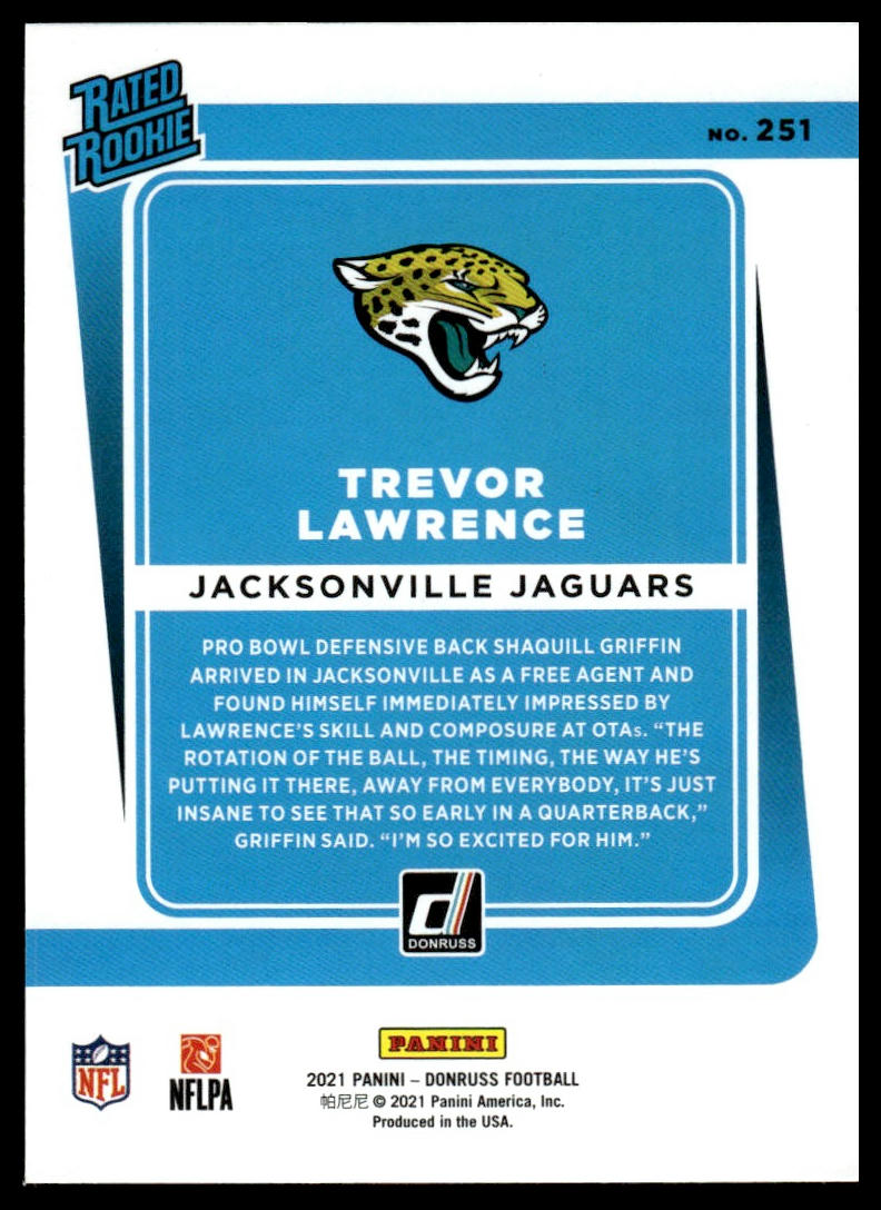 2021 Donruss #251 Trevor Lawrence Press Proof Bronze