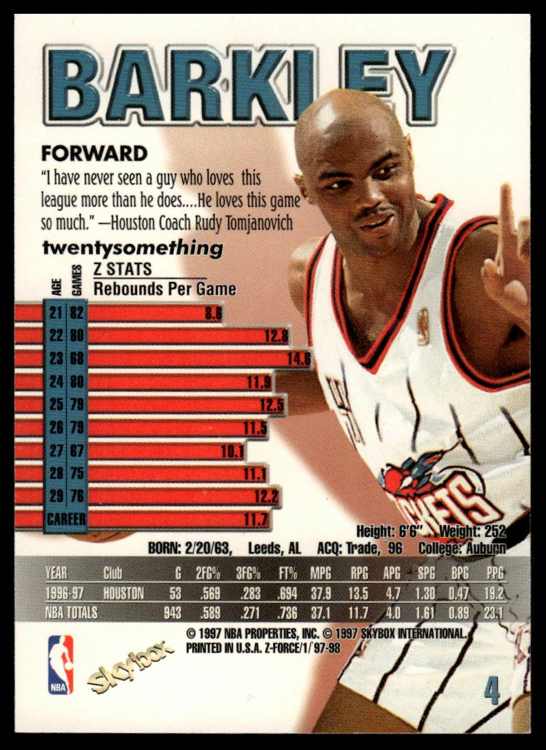 1997-98 SkyBox Z-Force #4 Charles Barkley