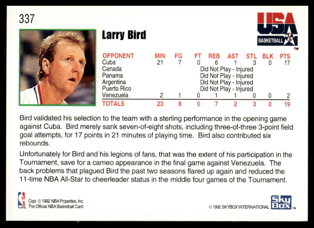 1992-93 Hoops #337 Larry Bird