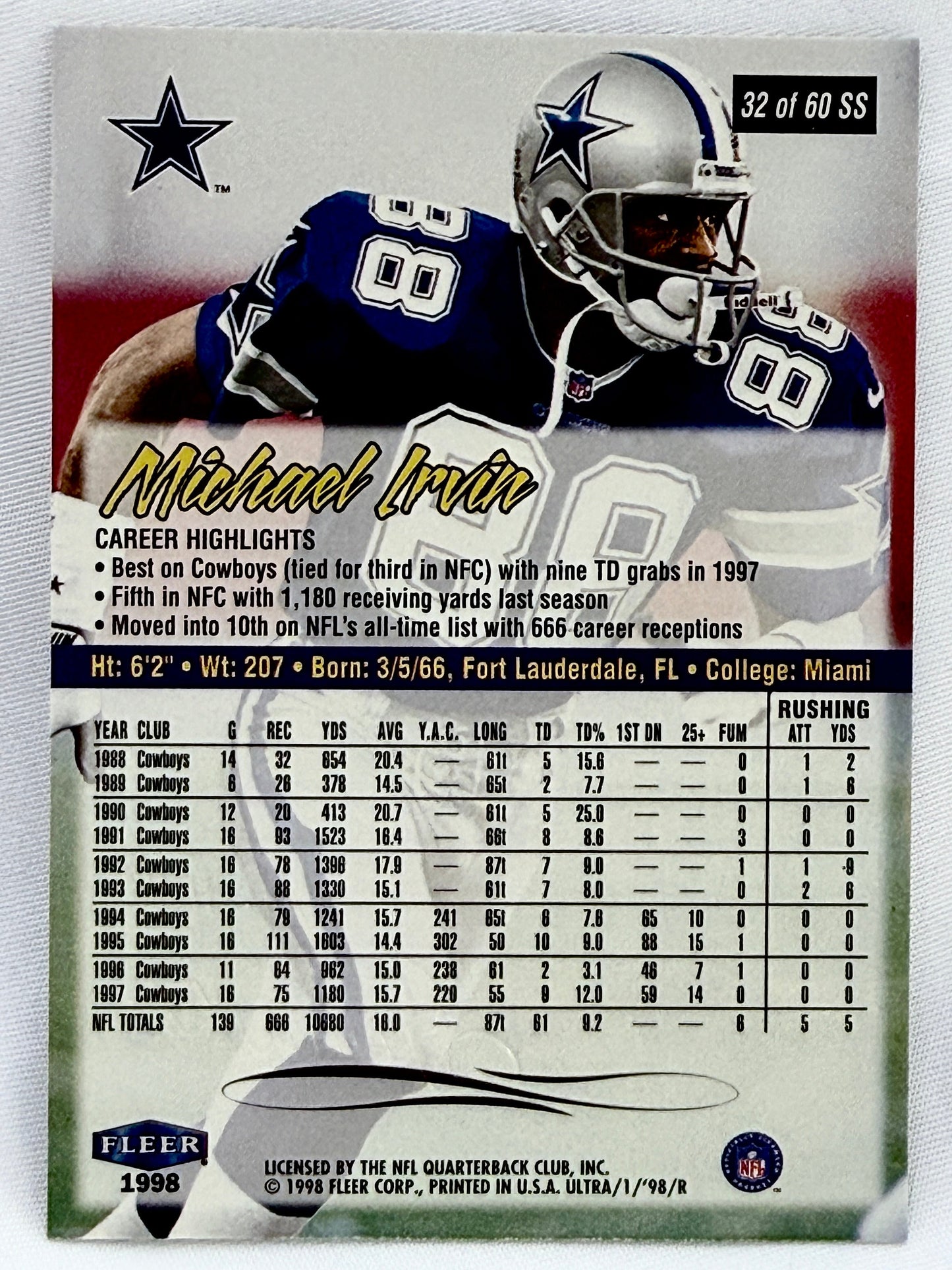 1998 Ultra #32SS Michael Irvin Sensational Sixty