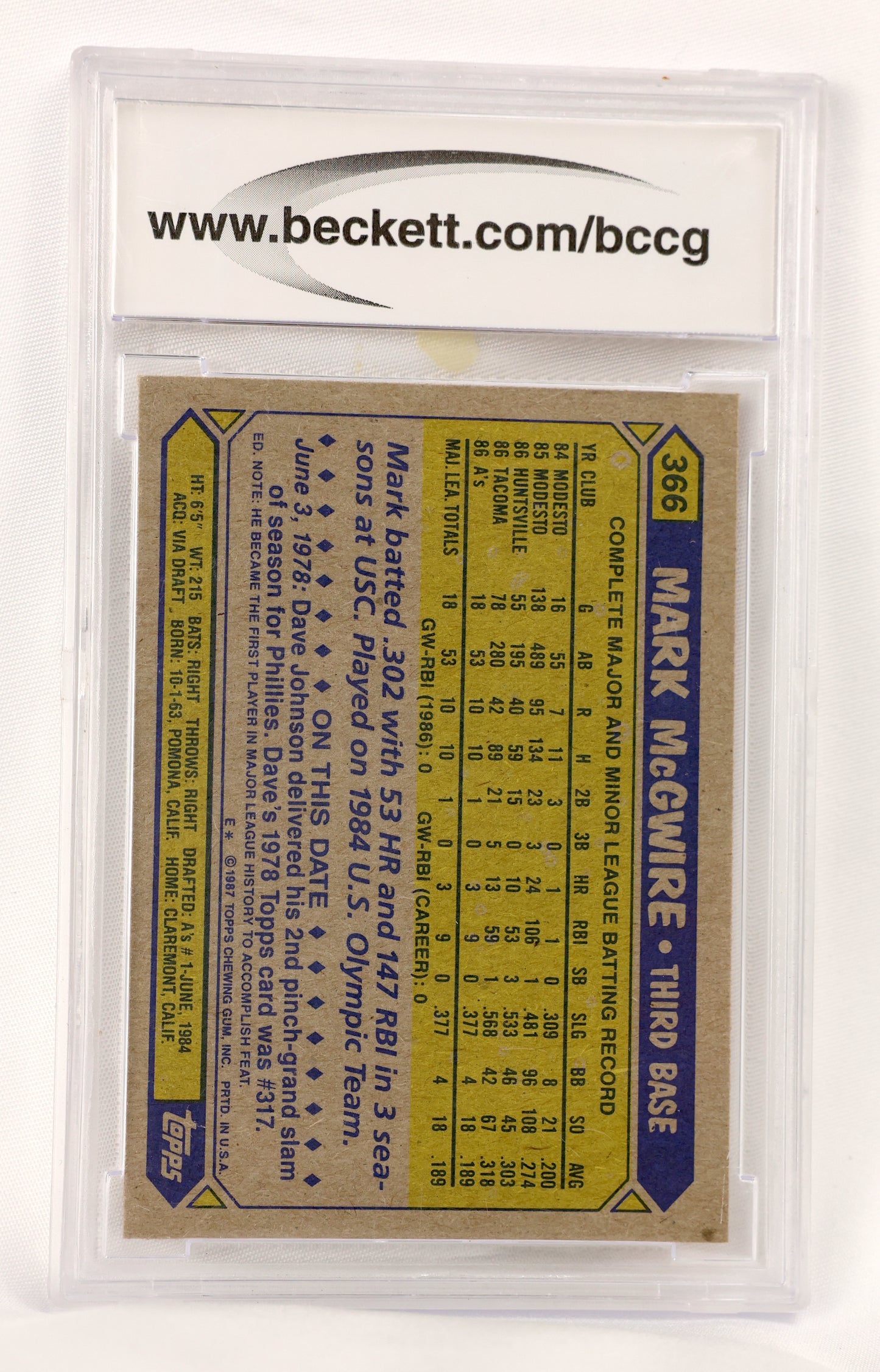 1987 Topps #366 Mark McGwire