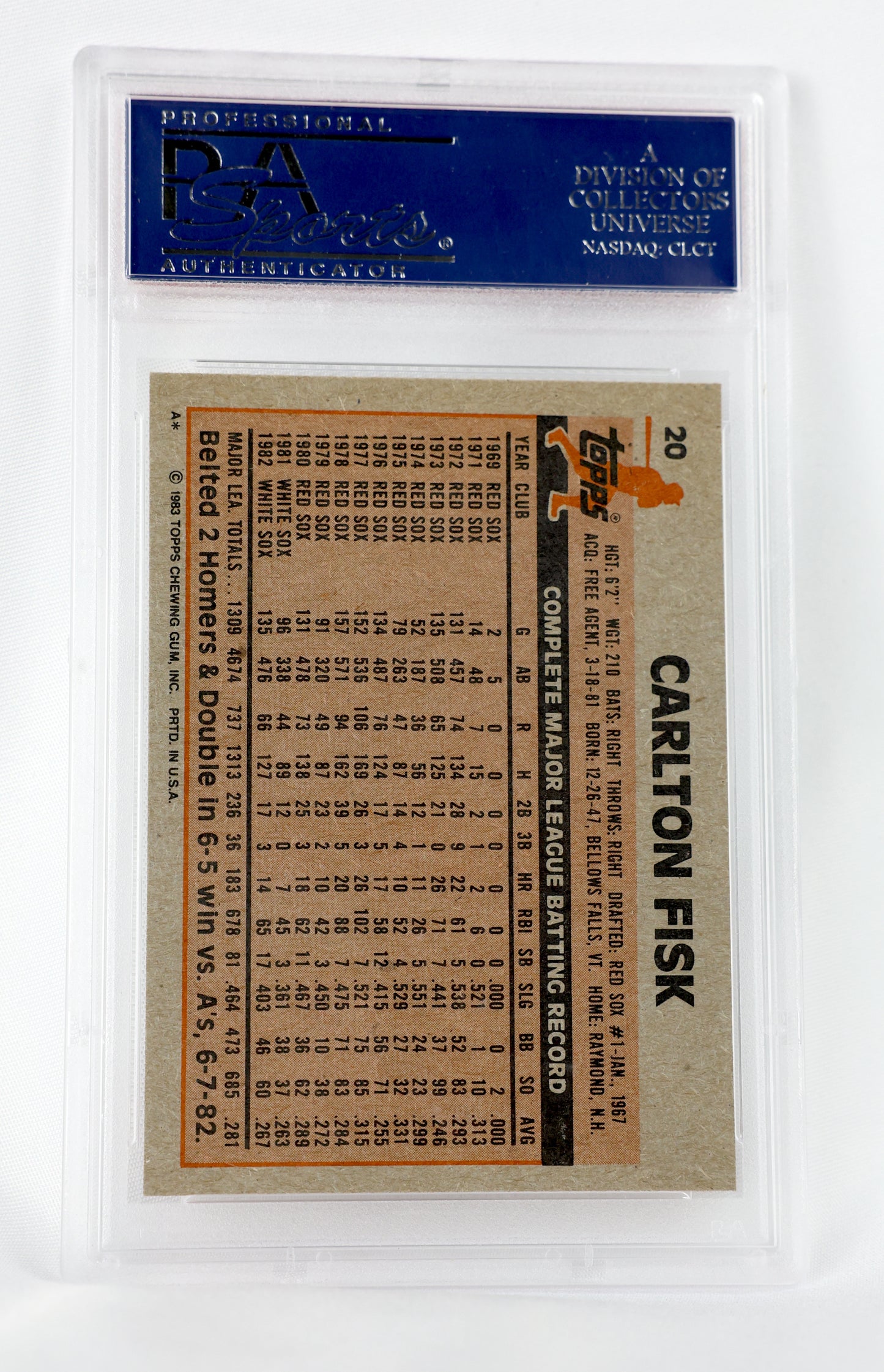 1983 Topps #20 Carlton Fisk