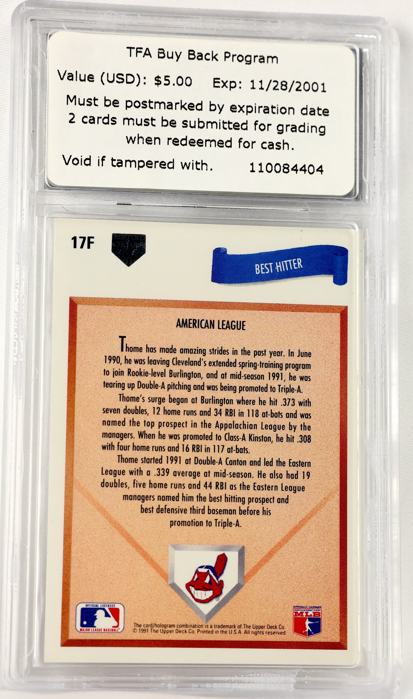 1991 Upper Deck Final Edition #17F Jim Thome