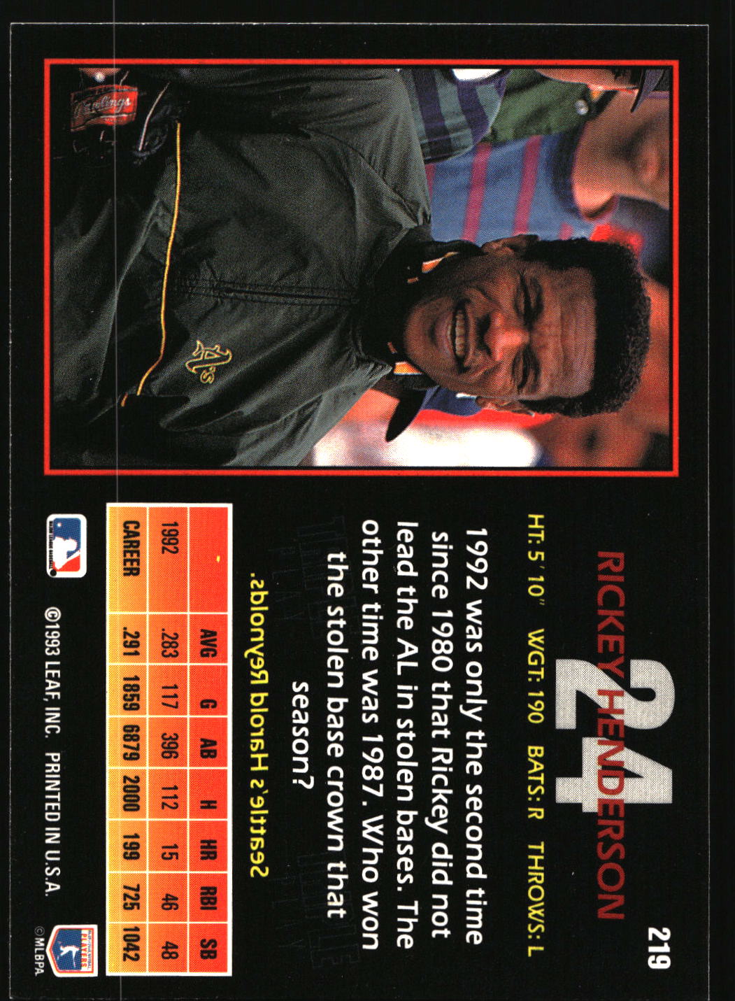 1993 Triple Play #219 Rickey Henderson