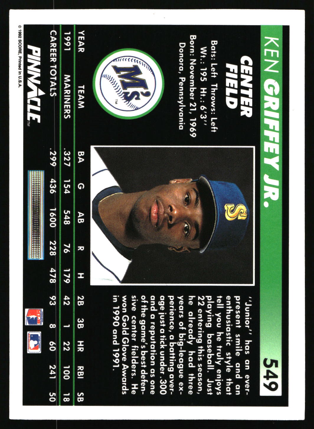 1992 Pinnacle #549 Ken Griffey Jr.