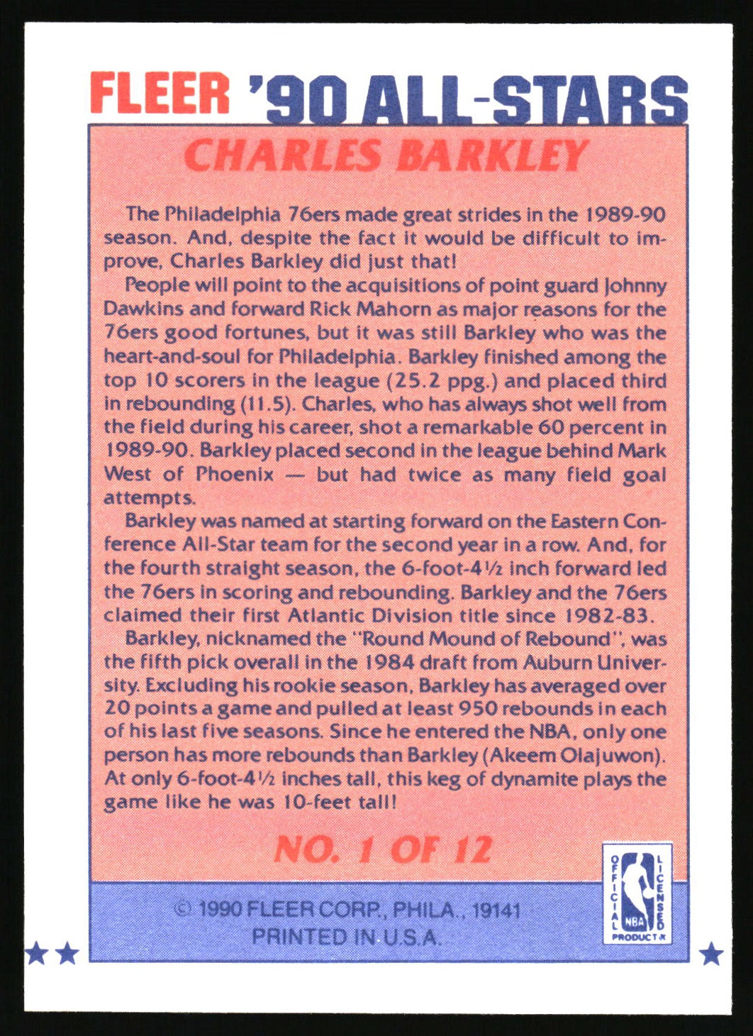1990-91 Fleer #1 Charles Barkley All-Stars