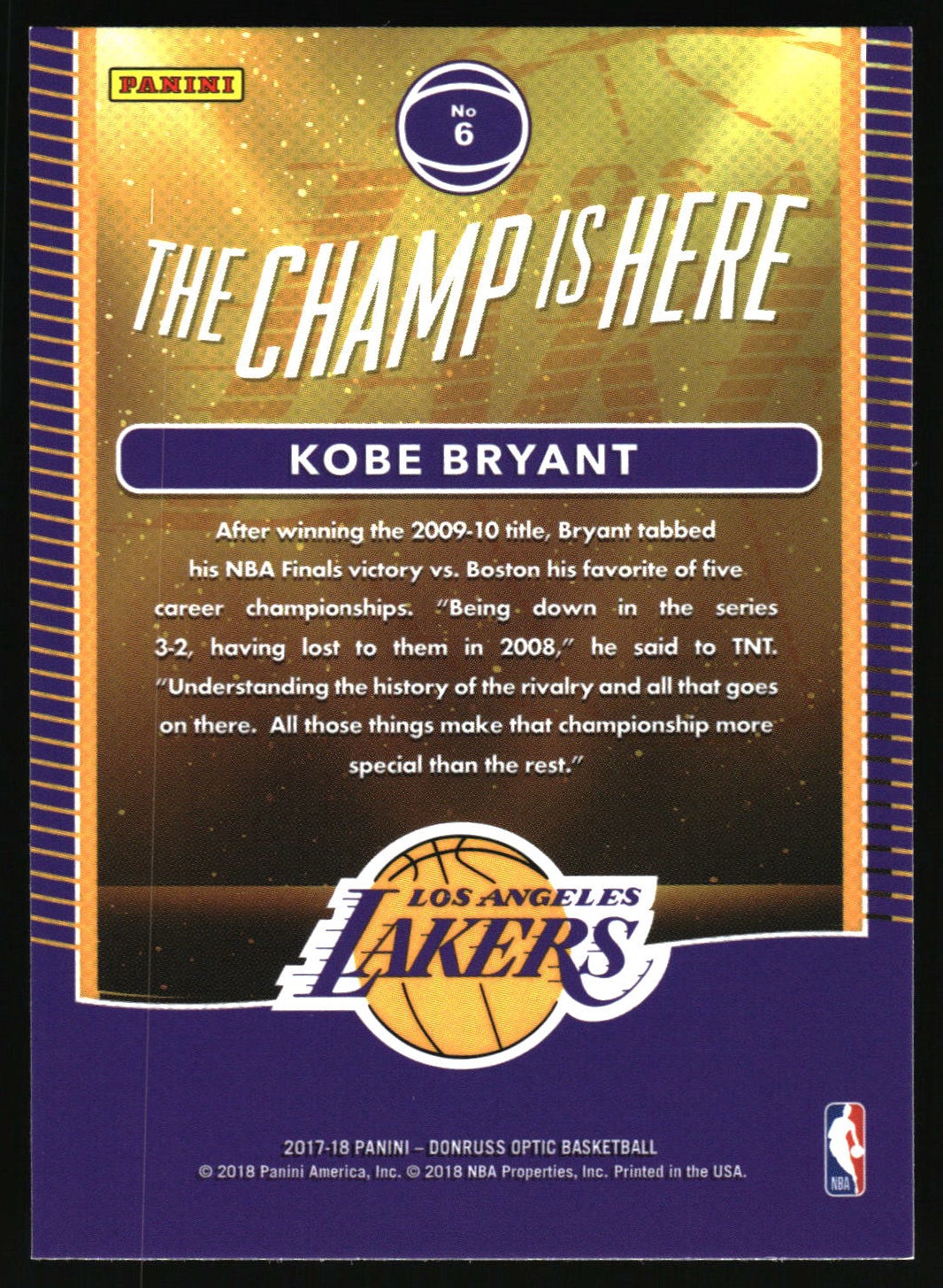 2017-18 Donruss Optic #6 Kobe Bryant The Champ is Here
