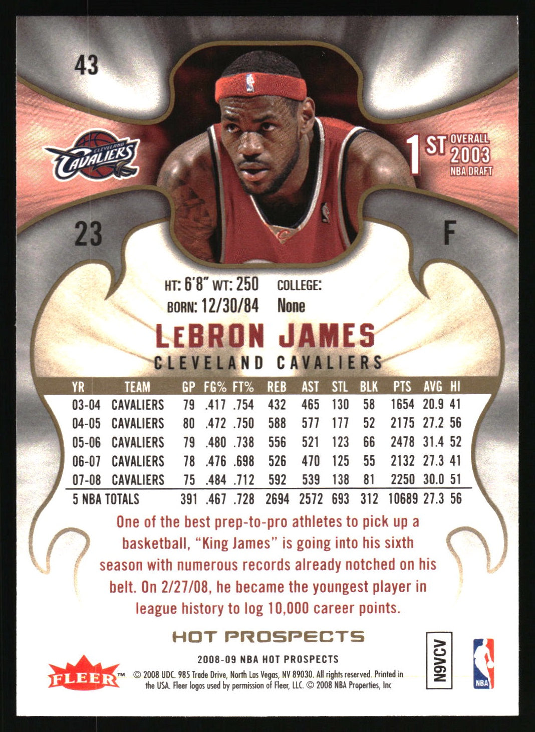 2008-09 Fleer Hot Prospects #43 LeBron James