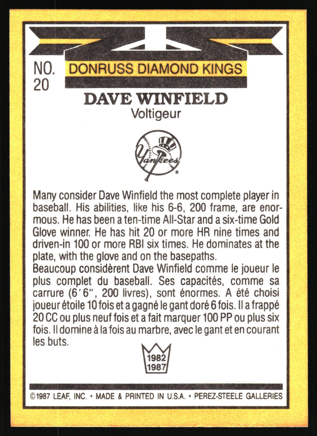 1987 Donruss #20 Dave Winfield