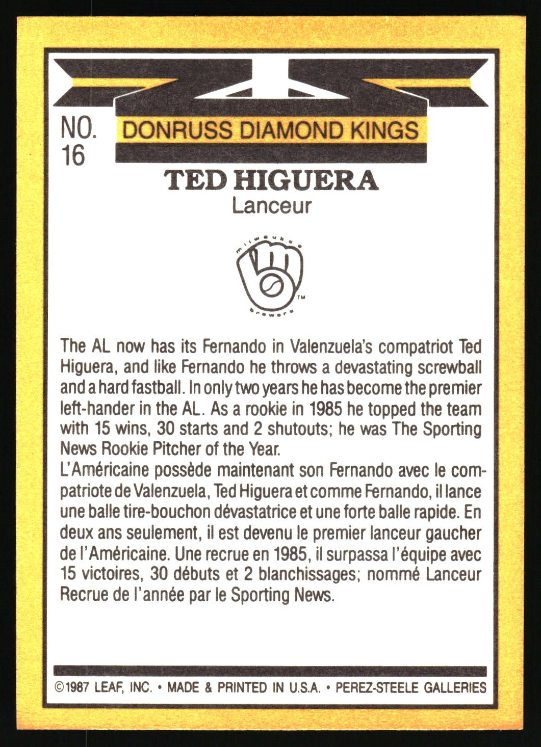 1987 Leaf #16 Ted Higuera