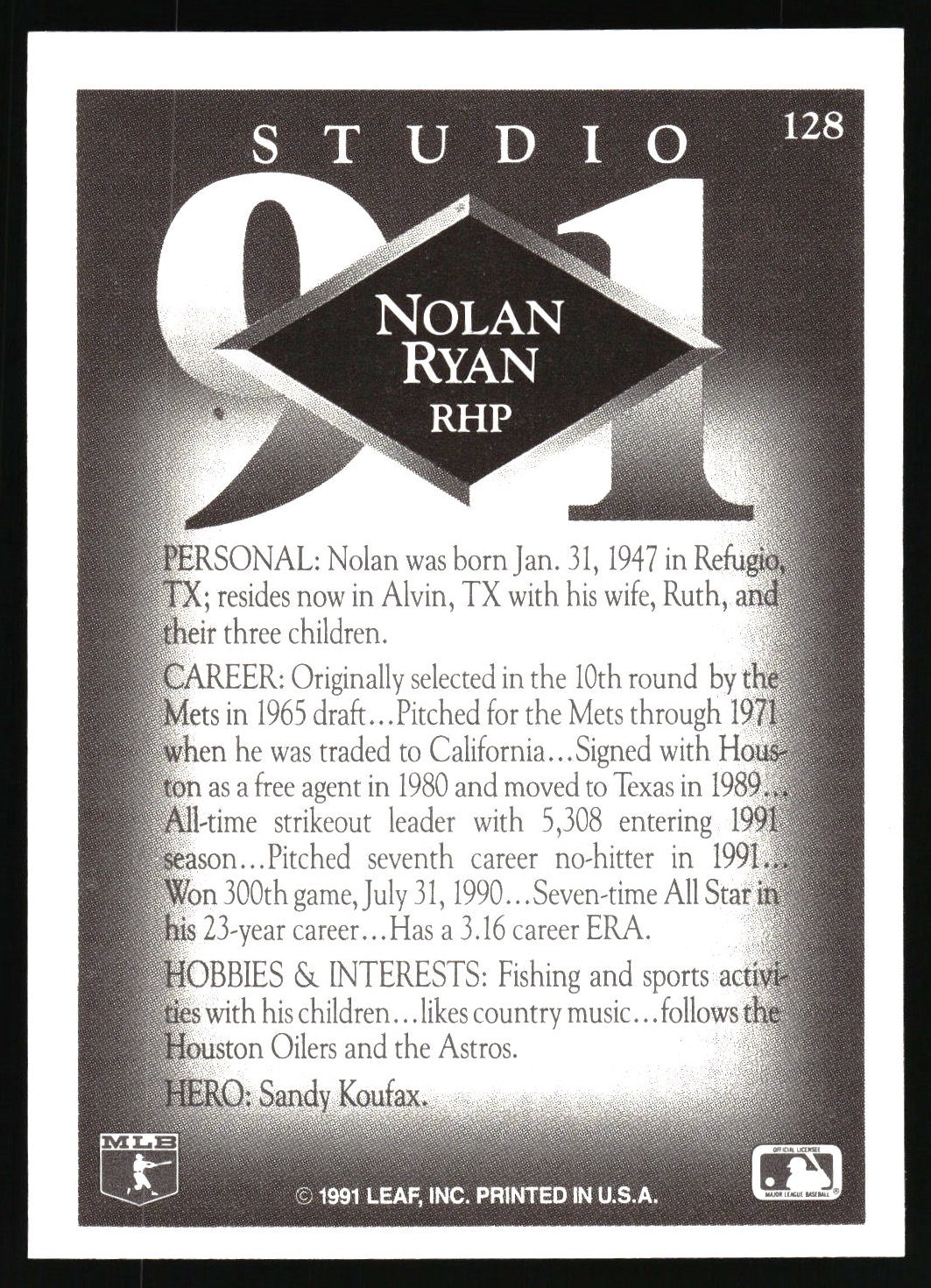 1991 Studio #128 Nolan Ryan