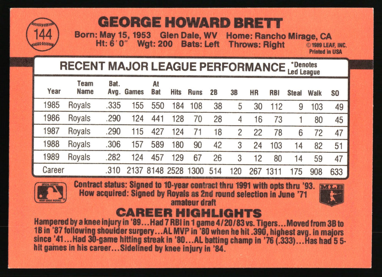 1990 Donruss #144 George Brett