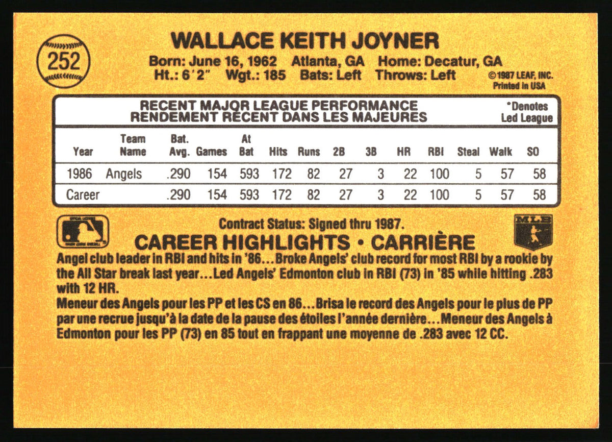 1987 Leaf #252 Wally Joyner