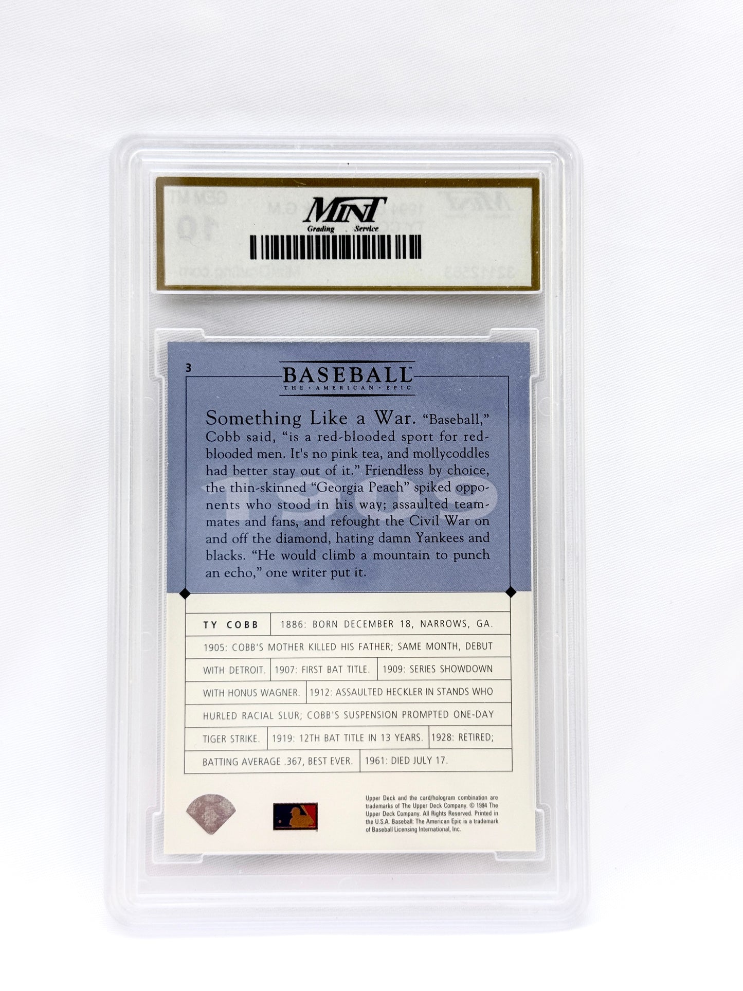 1994 Upper Deck Baseball: The American Epic #3 Ty Cobb GM