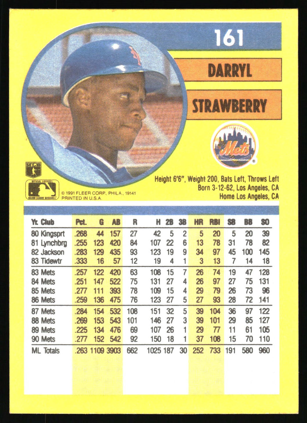 1991 Fleer #161 Darryl Strawberry