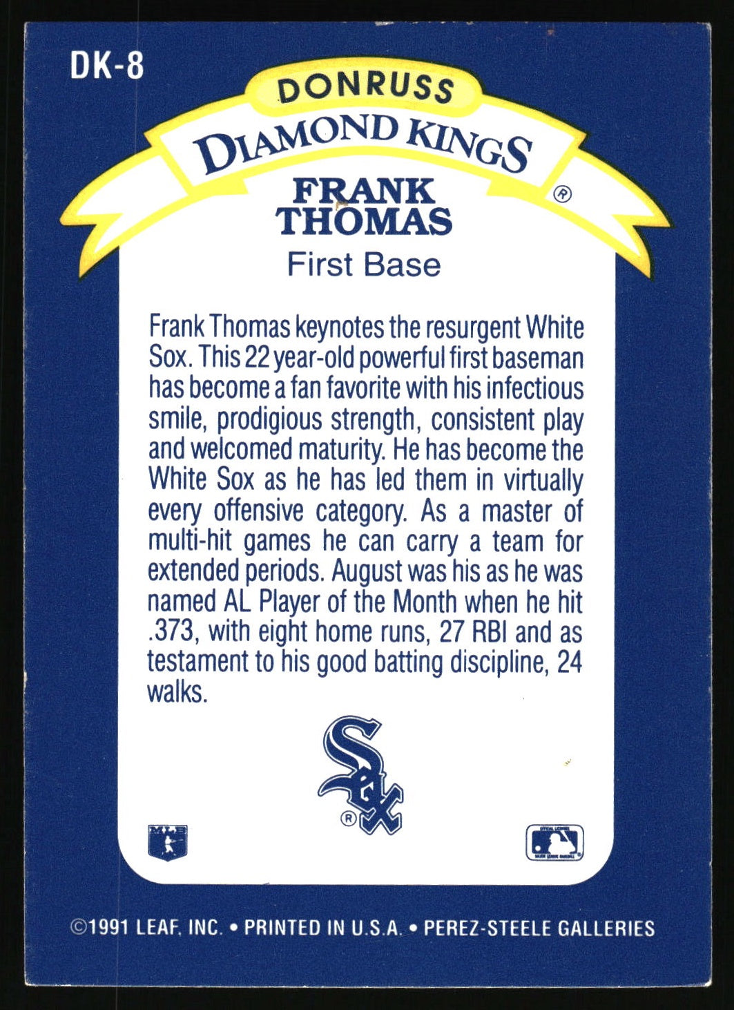 1992 Donruss #DK-8 Frank Thomas Diamond Kings