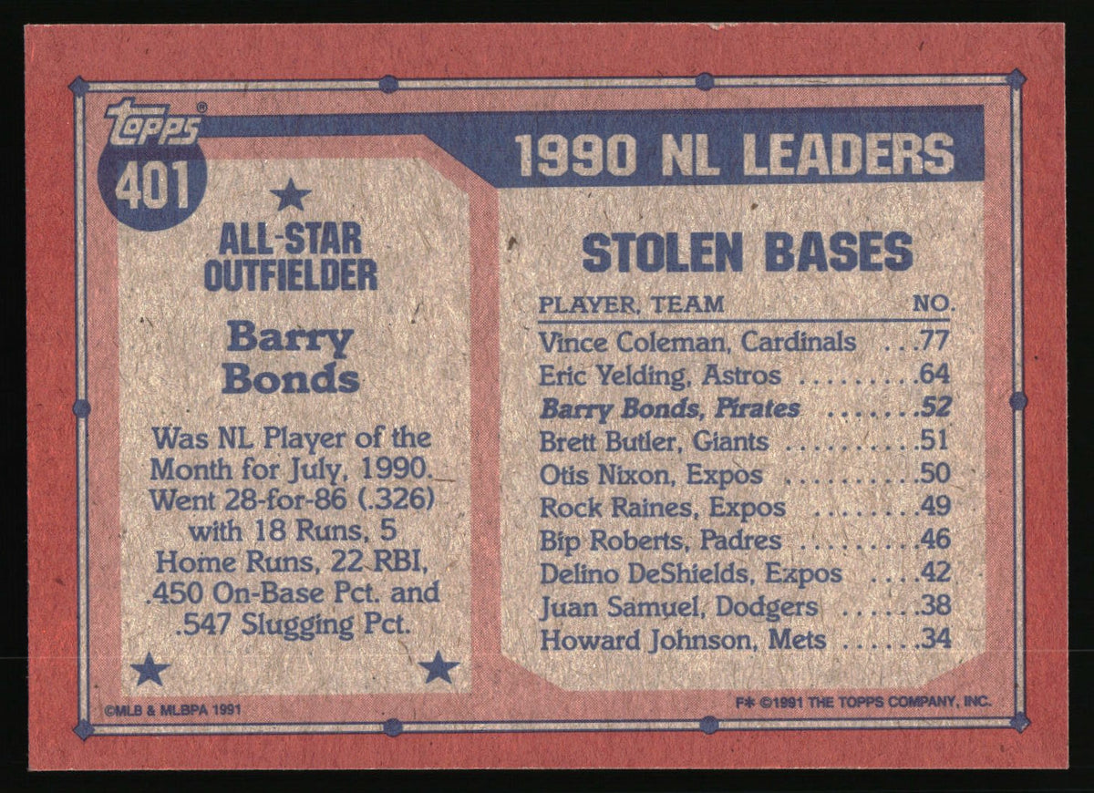 1991 Topps #401 Barry Bonds