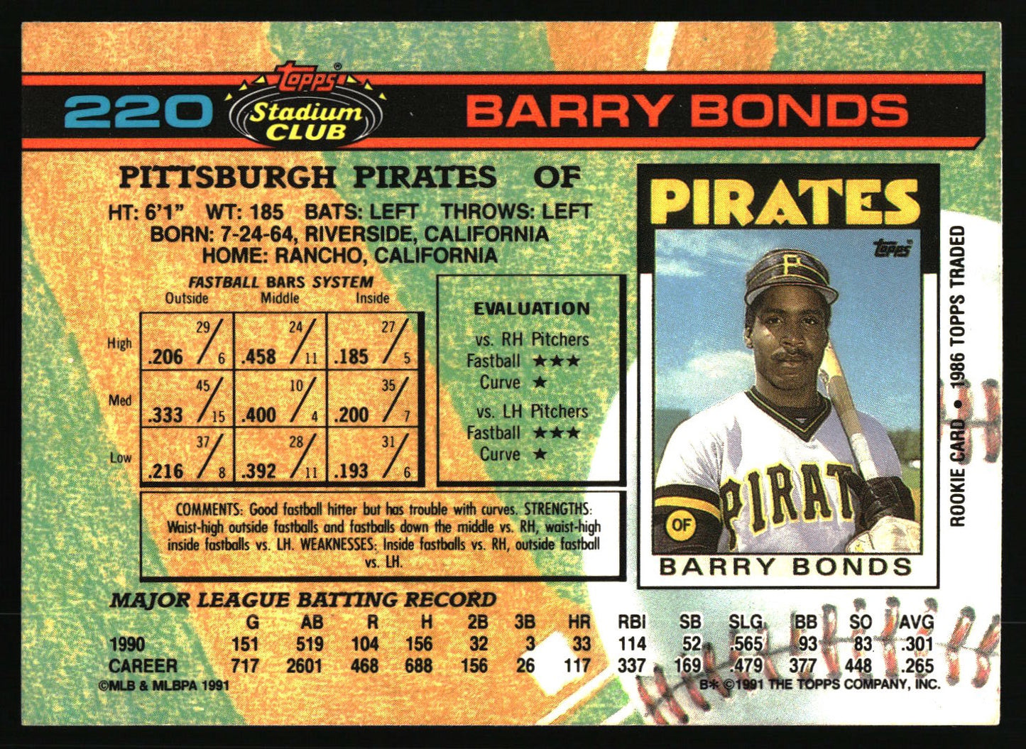 1991 Stadium Club #220 Barry Bonds
