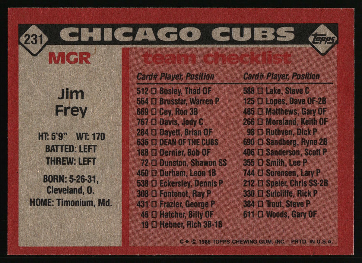 1986 Topps #231 Jim Frey
