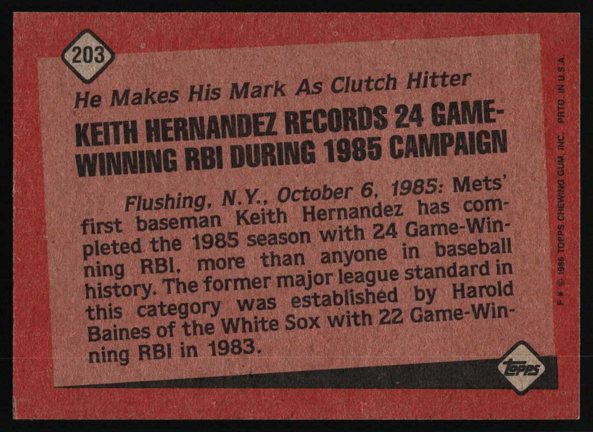 1986 Topps #203 Keith Hernandez