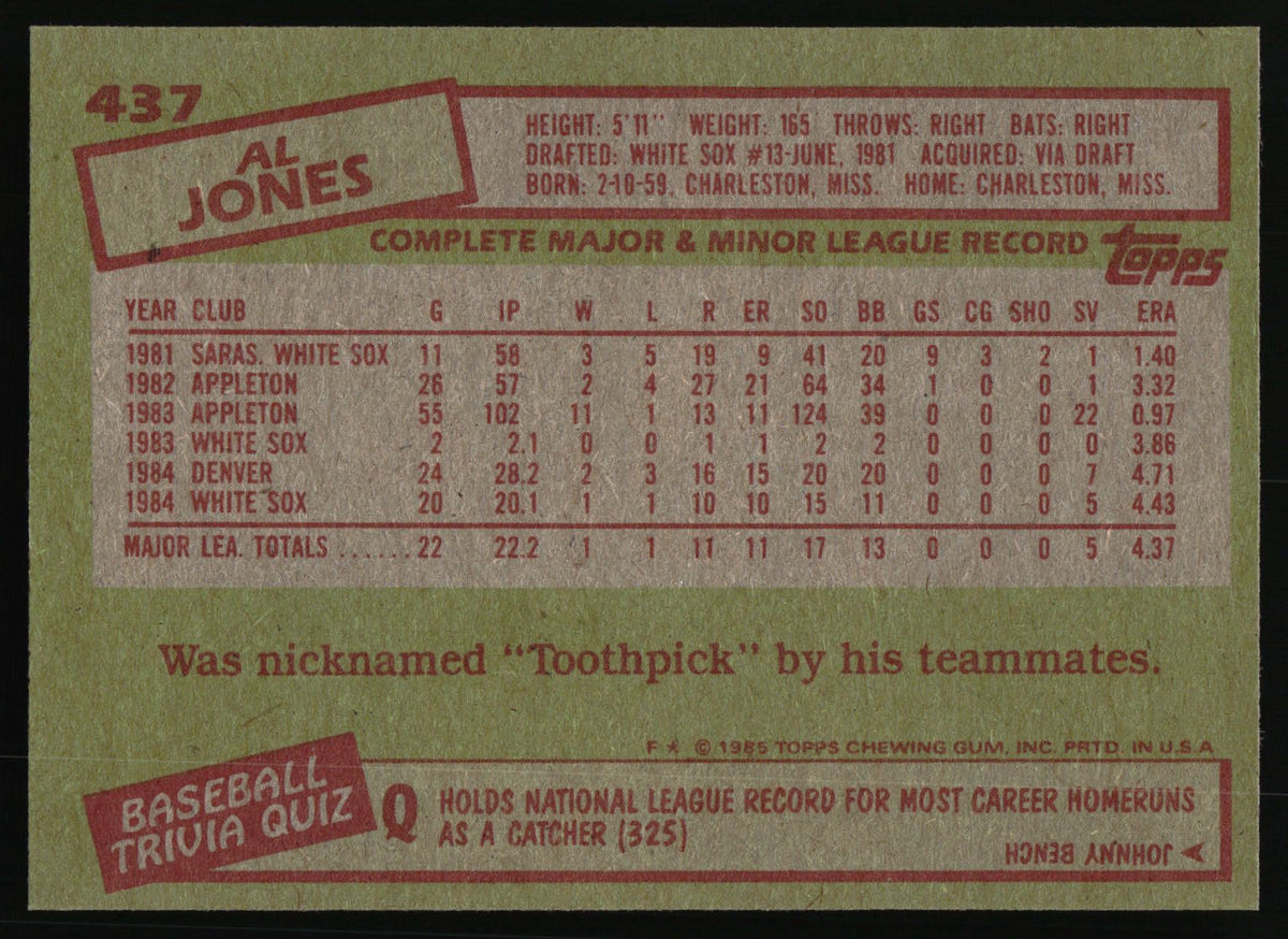 1985 Topps #437 Al Jones
