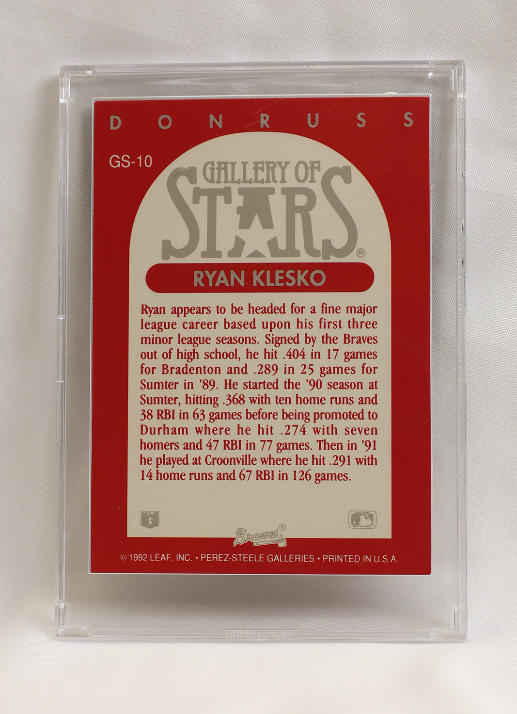 1992 Triple Play #GS-10 Ryan Klesko Gallery of Stars