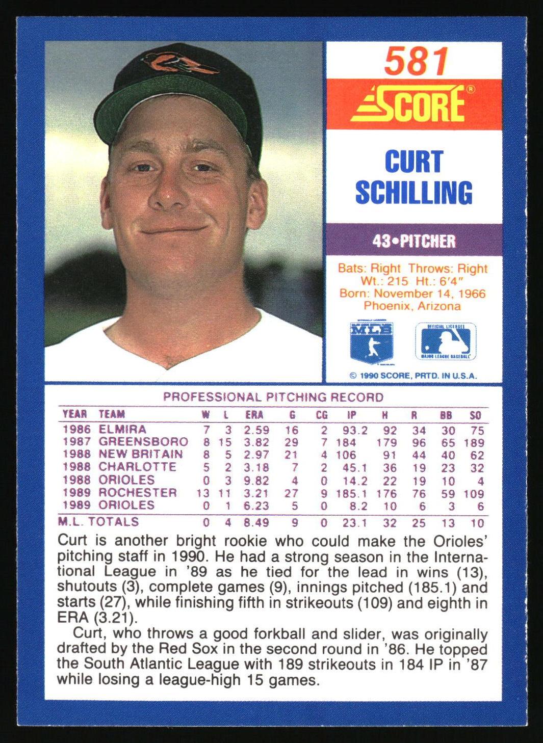 1990 Score #581 Curt Schilling