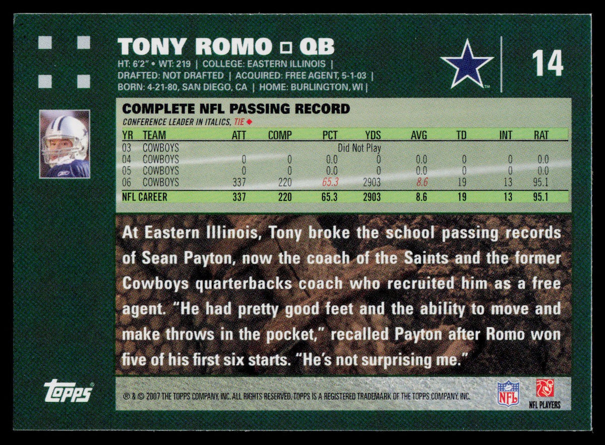 2007 Topps #14 Tony Romo