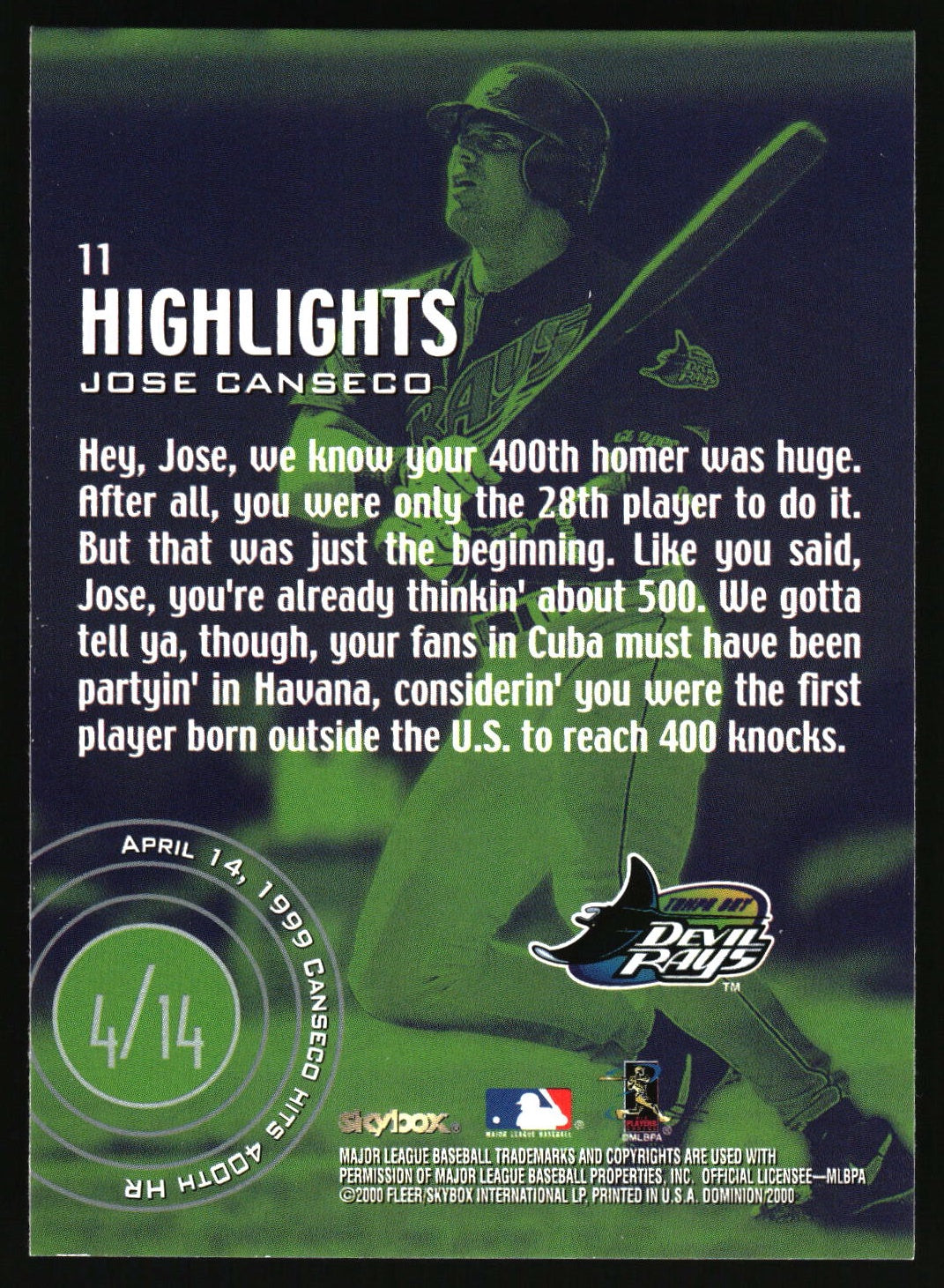 2000 SkyBox Dominion #11 Jose Canseco