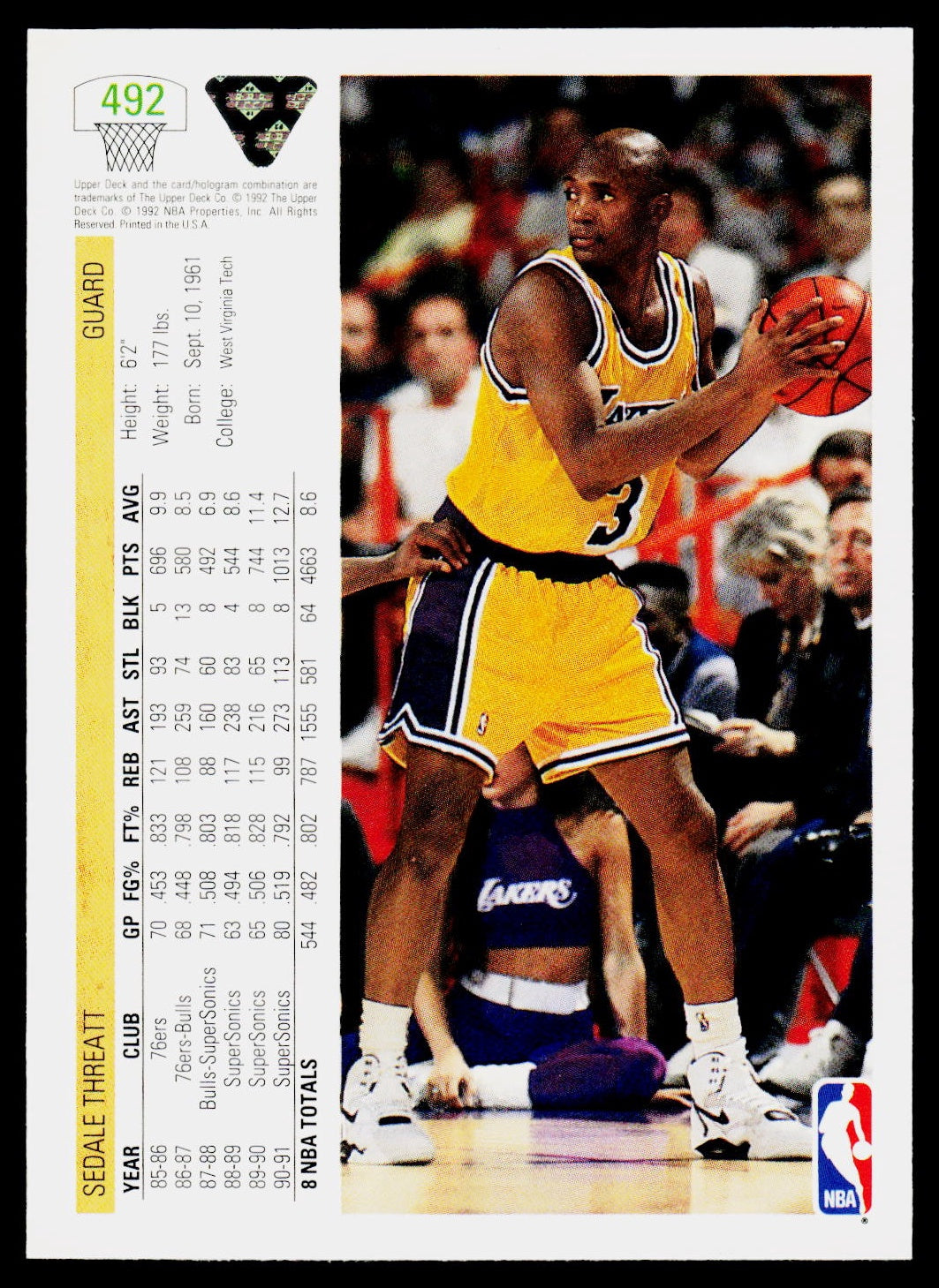 1991-92 Upper Deck #492 Sedale Threatt