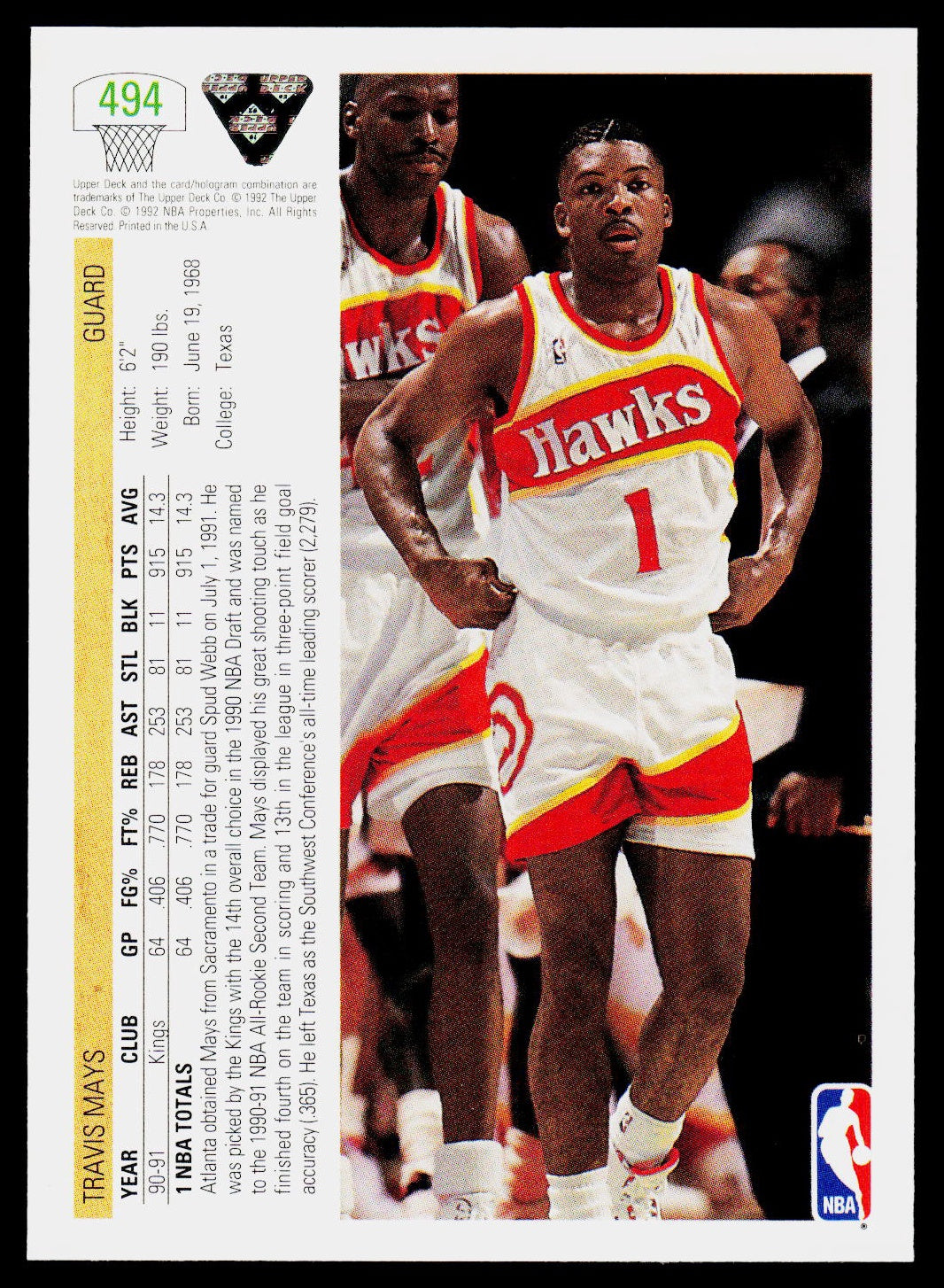 1991-92 Upper Deck #494 Travis Mays