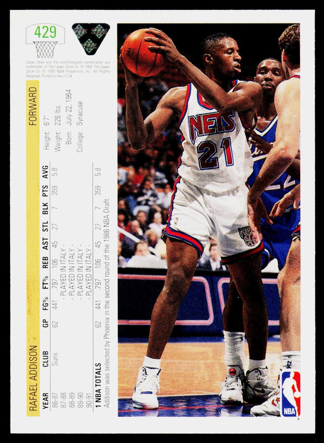 1991-92 Upper Deck #429 Rafael Addison