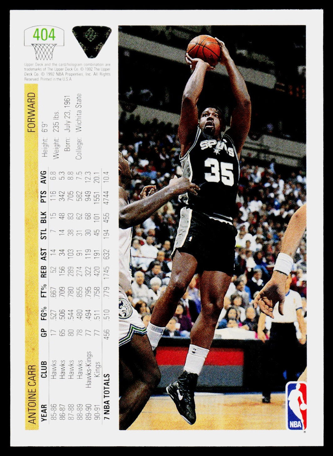 1991-92 Upper Deck #404 Antoine Carr
