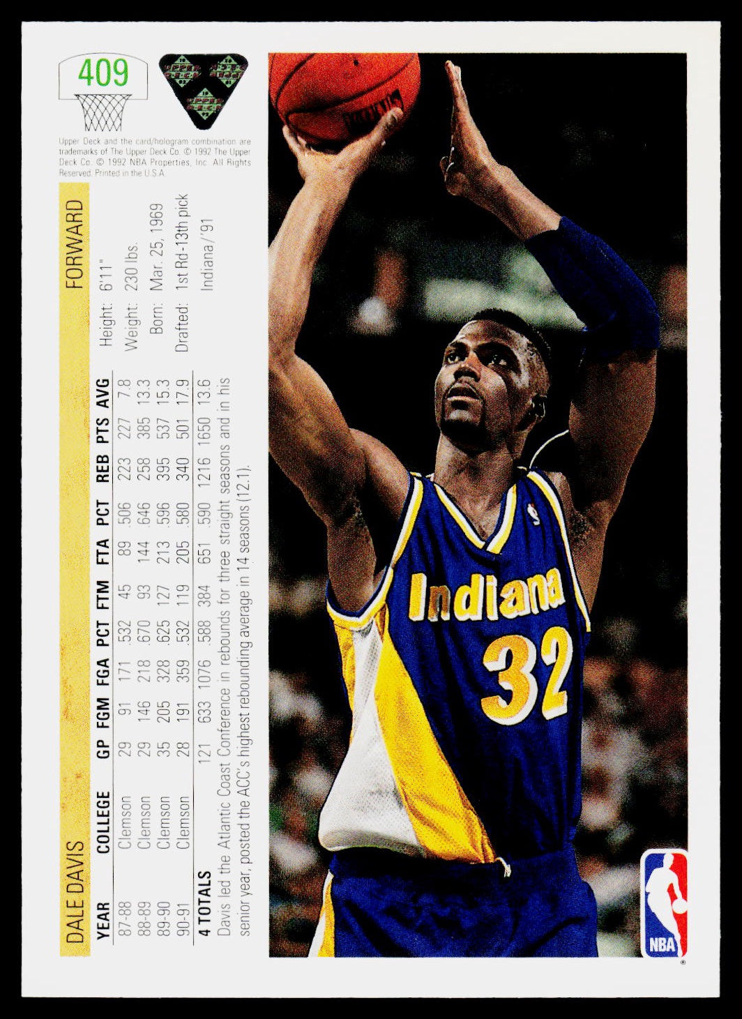 1991-92 Upper Deck #409 Dale Davis