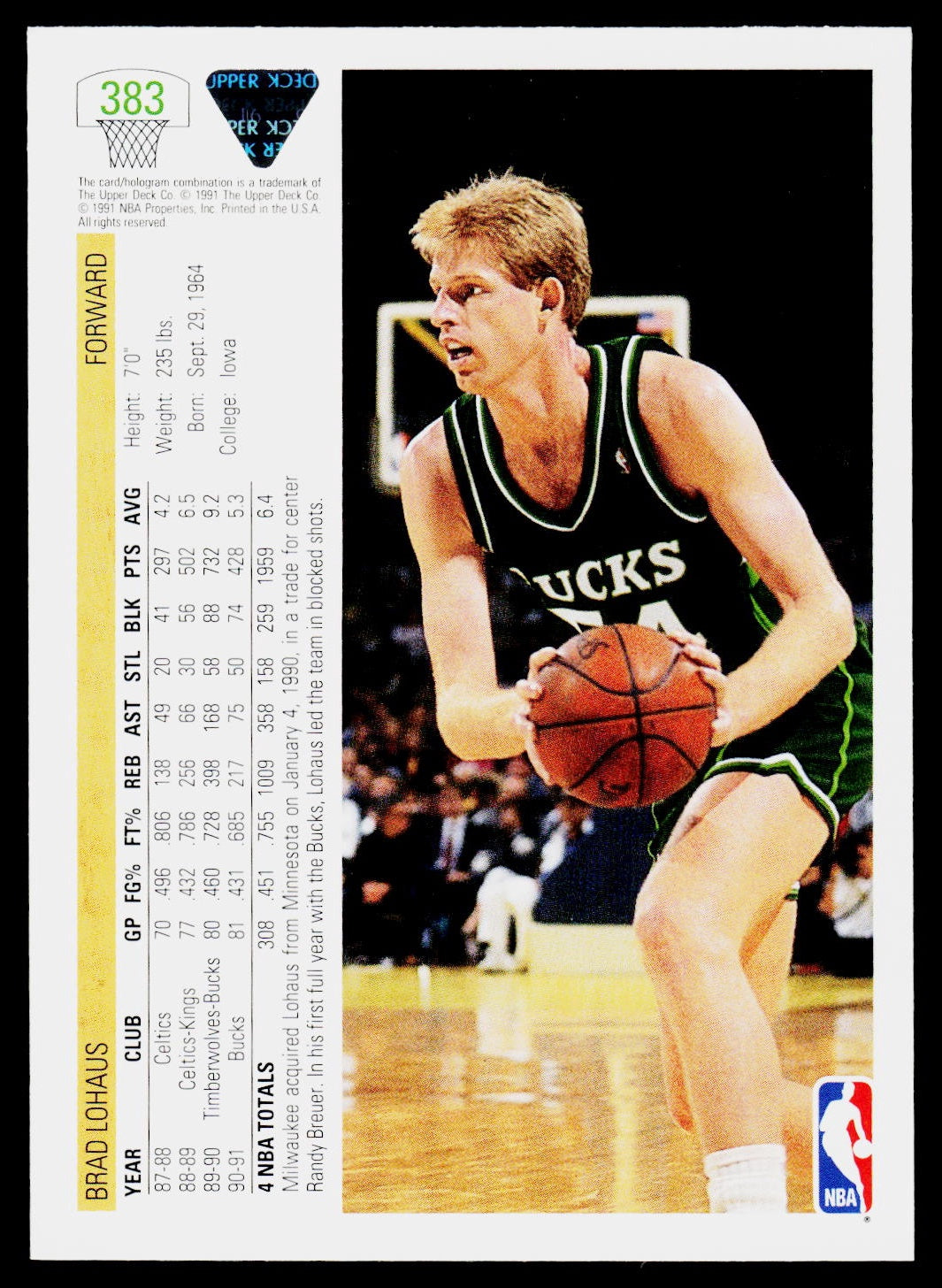 1991-92 Upper Deck #383 Brad Lohaus