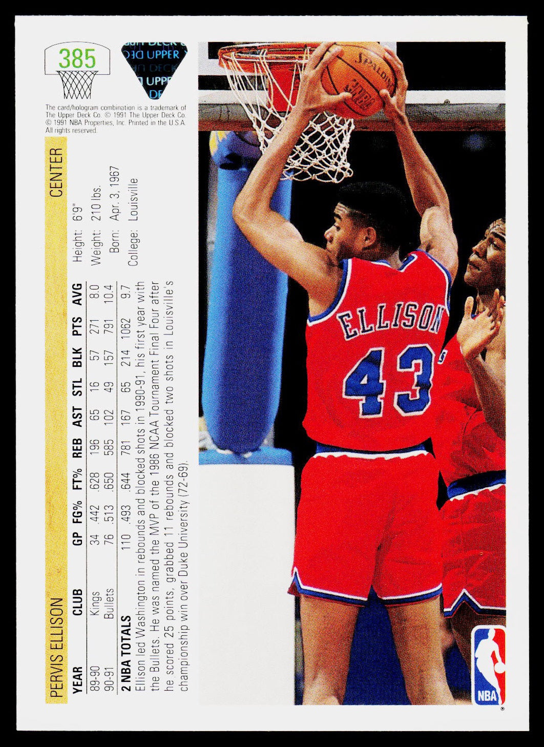 1991-92 Upper Deck #385 Pervis Ellison