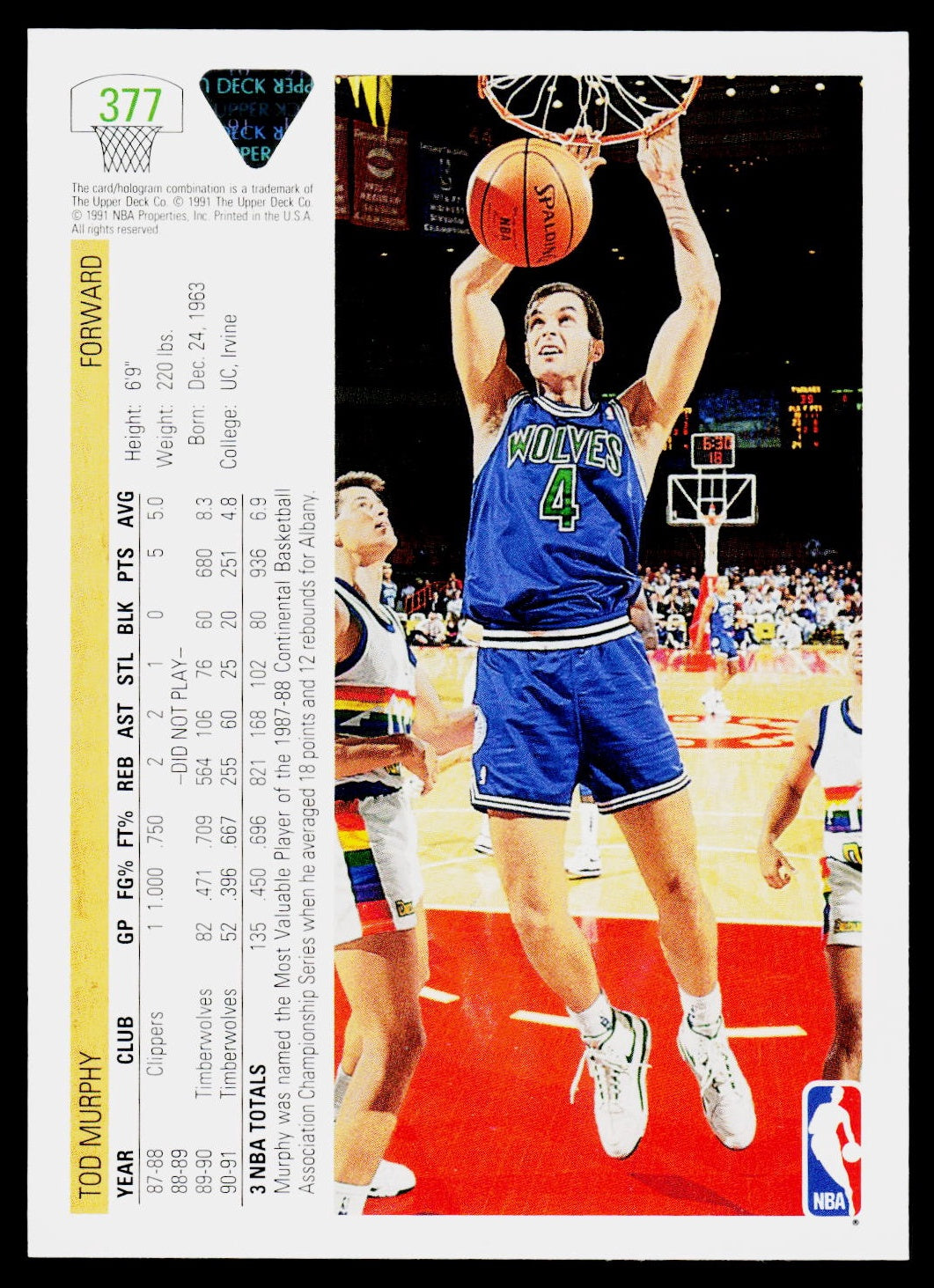 1991-92 Upper Deck #377 Tod Murphy