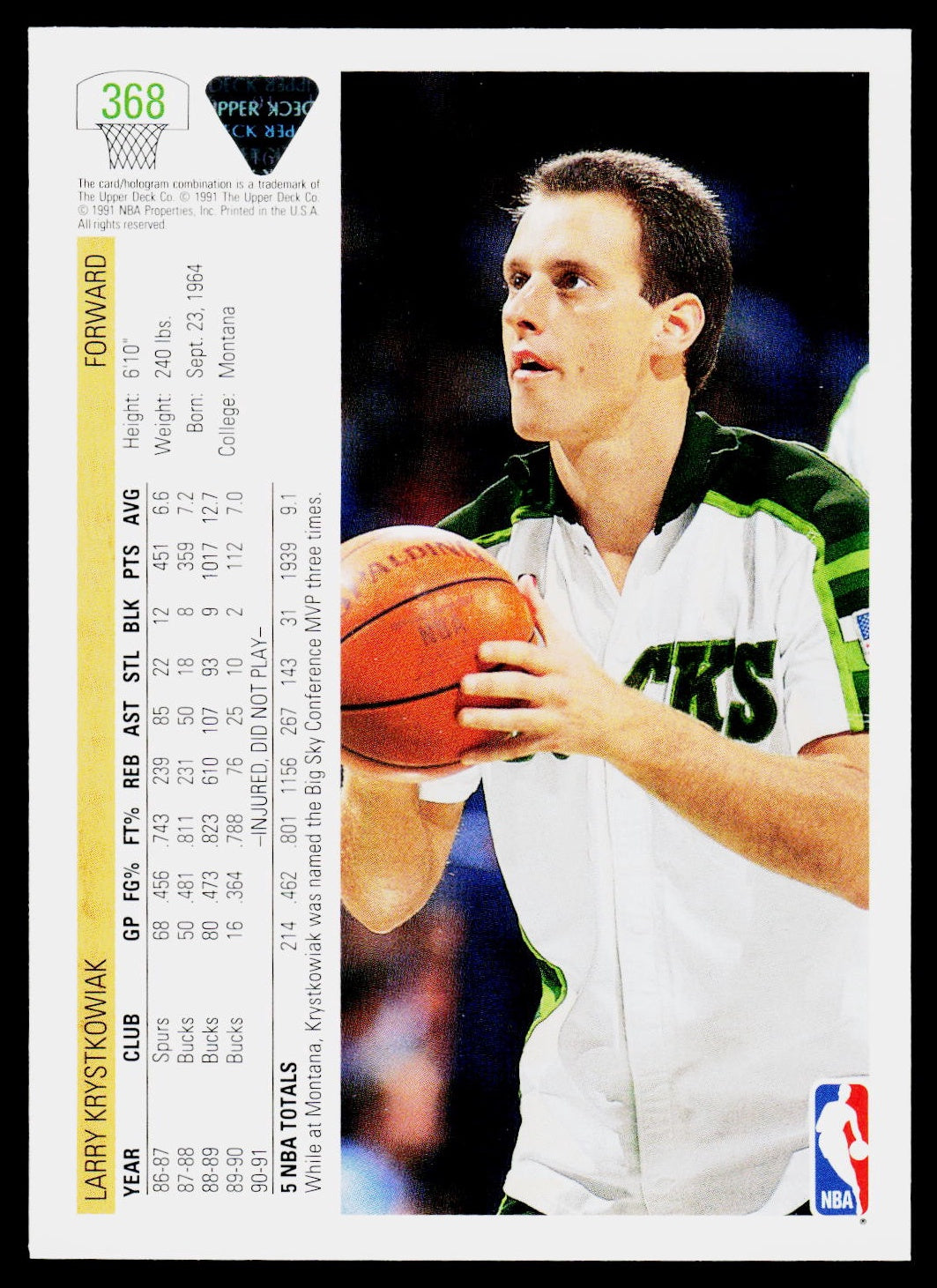 1991-92 Upper Deck #368b Larry Krystkowiak