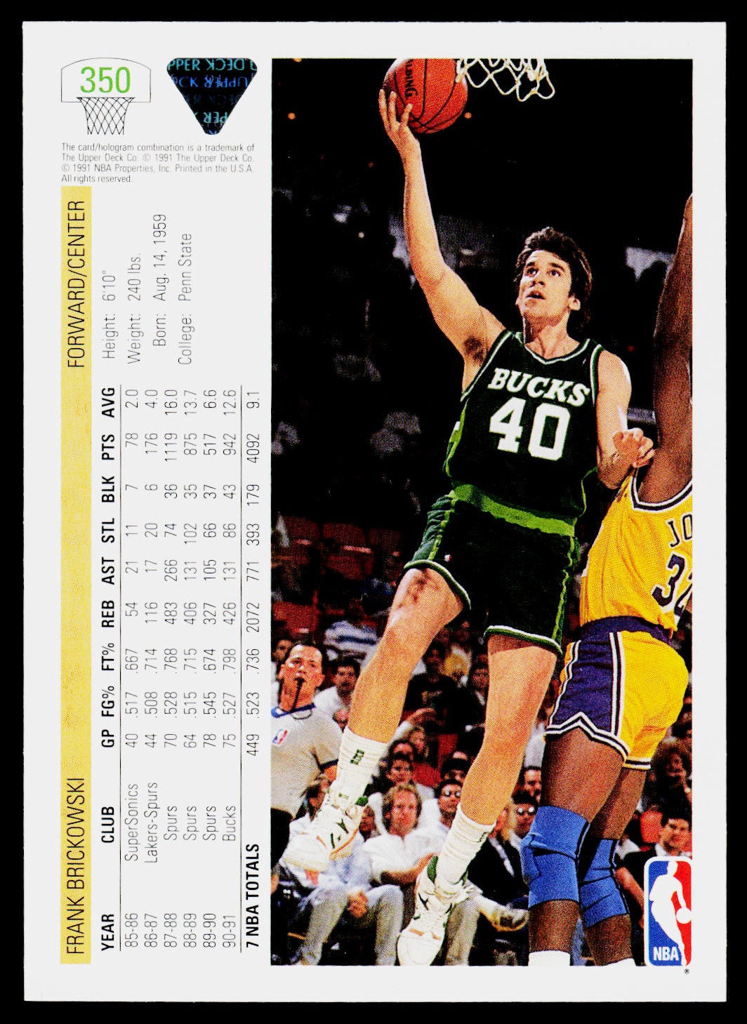 1991-92 Upper Deck #350 Frank Brickowski