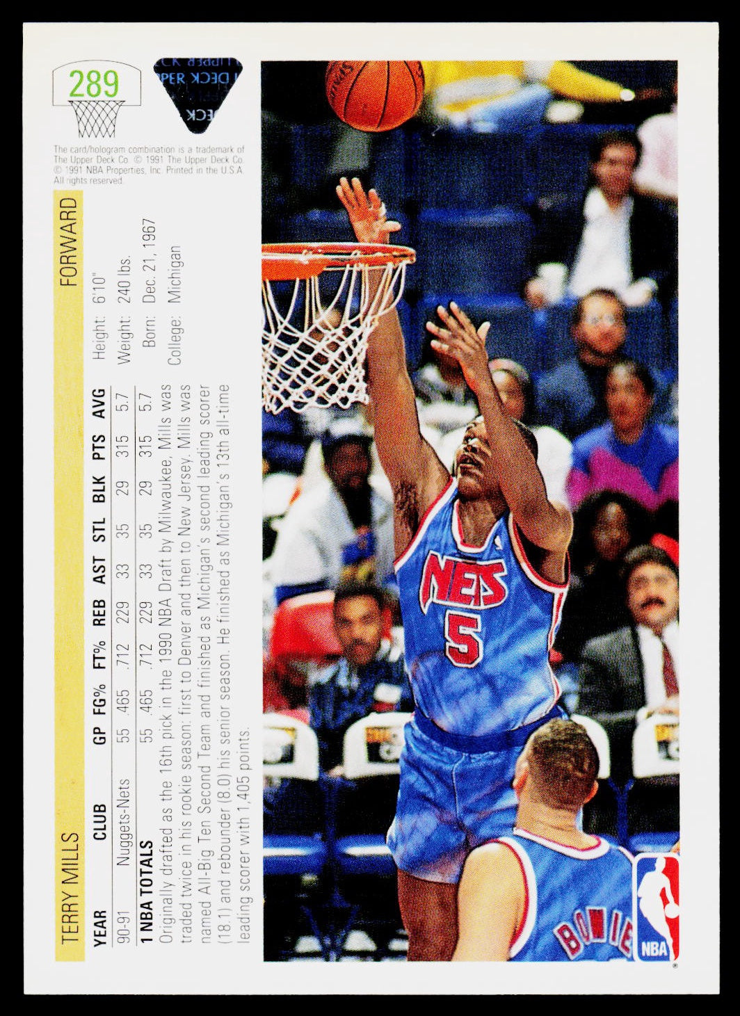 1991-92 Upper Deck #289 Terry Mills