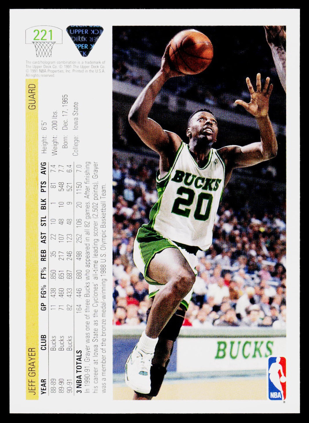 1991-92 Upper Deck #221 Jeff Grayer