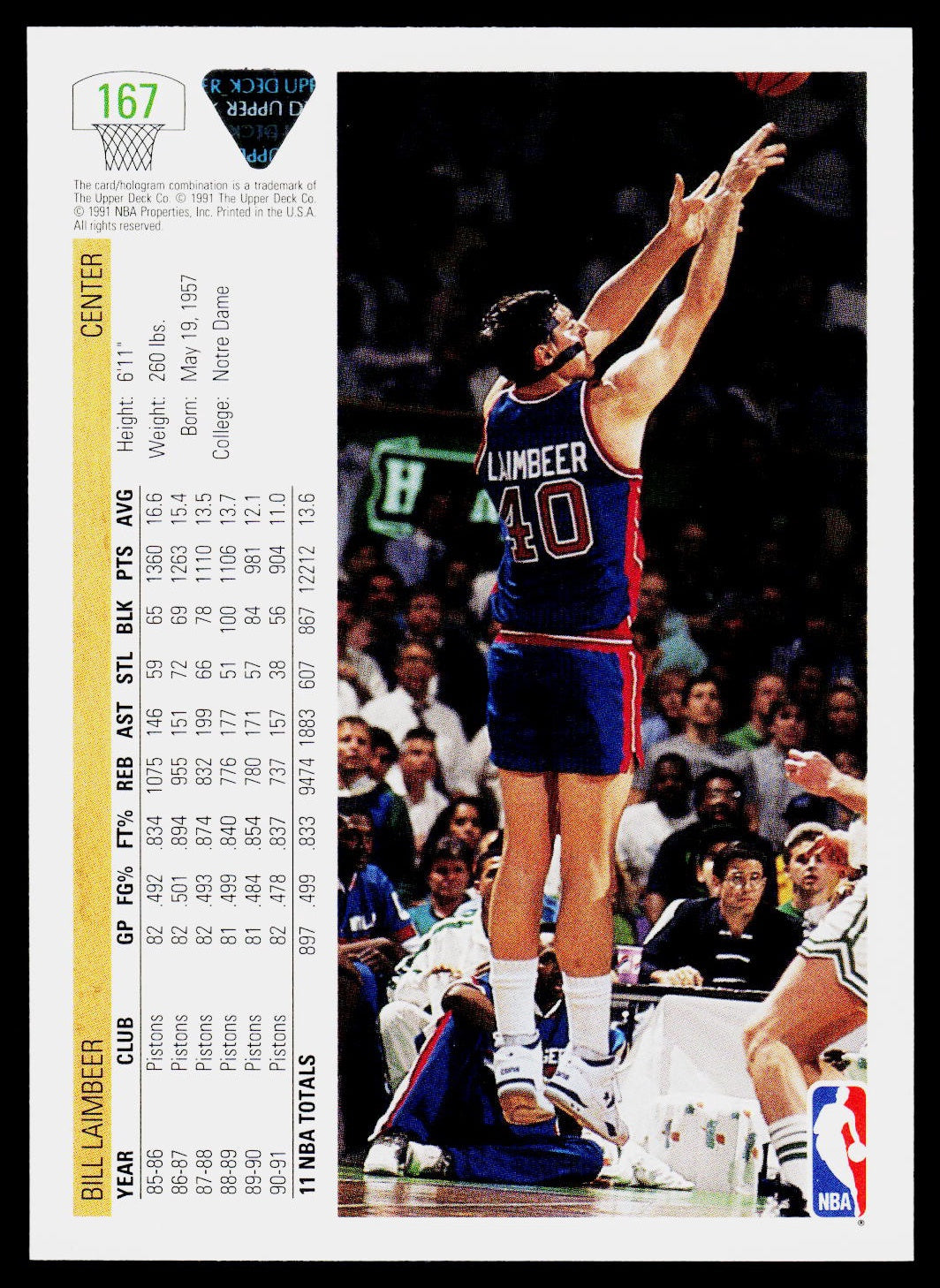 1991-92 Upper Deck #167 Bill Laimbeer