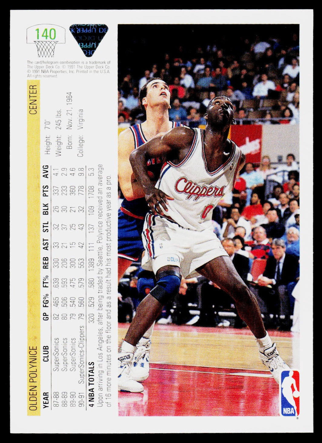 1991-92 Upper Deck #140 Olden Polynice