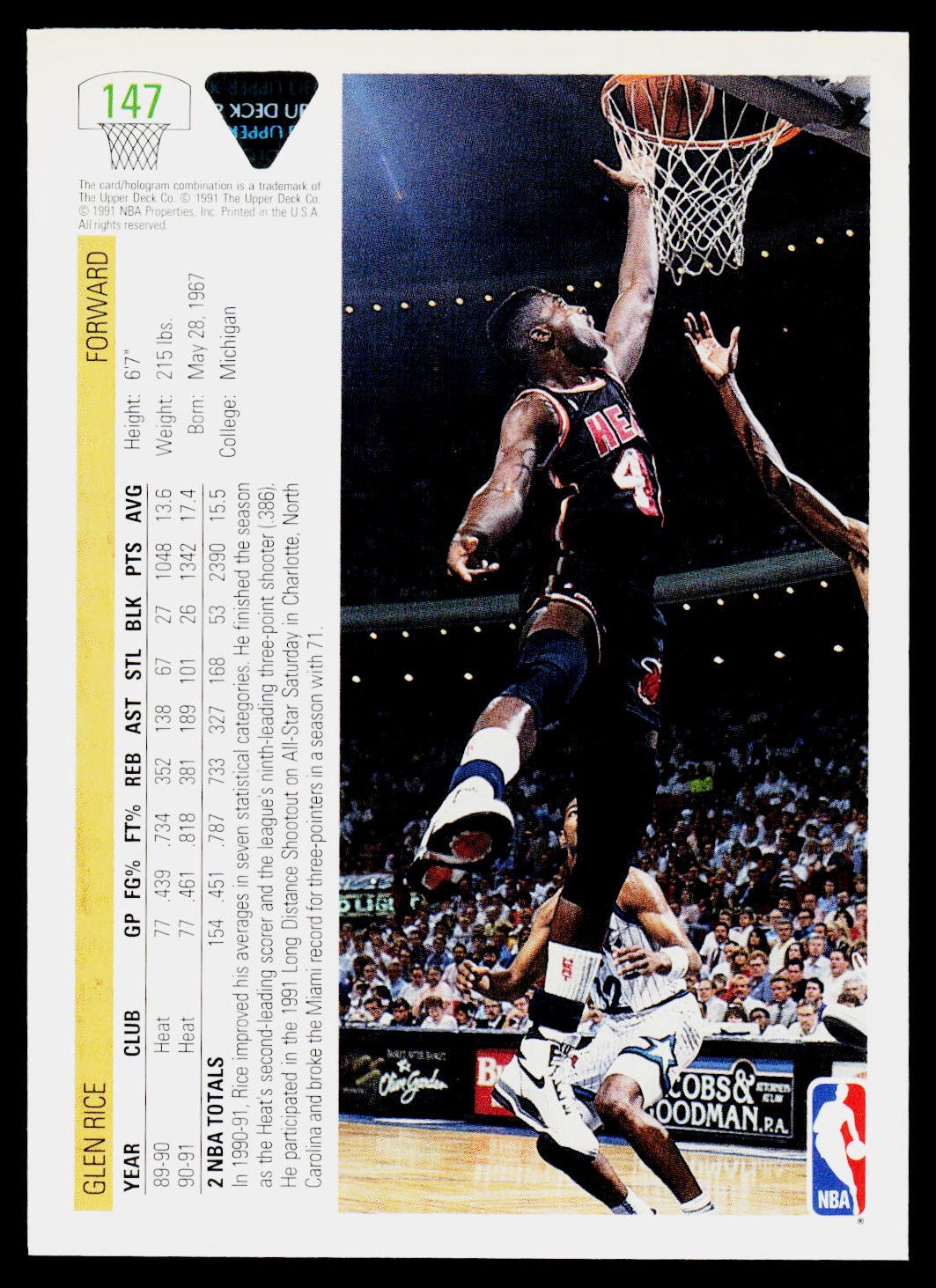 1991-92 Upper Deck #147 Glen Rice