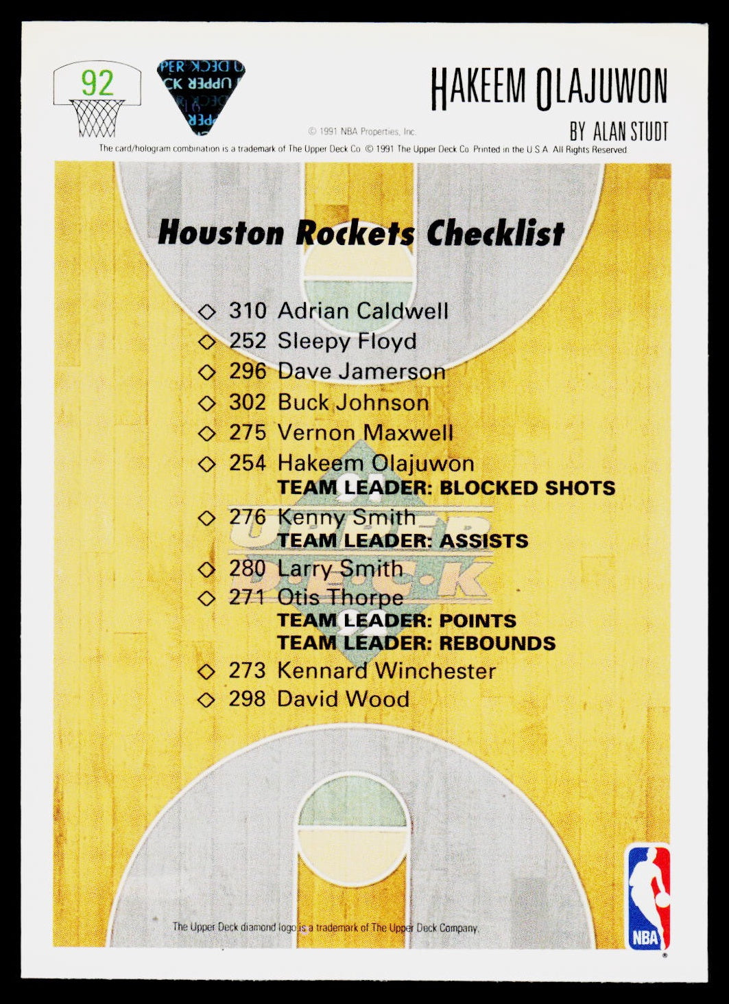 1991-92 Upper Deck #92 Hakeem Olajuwon