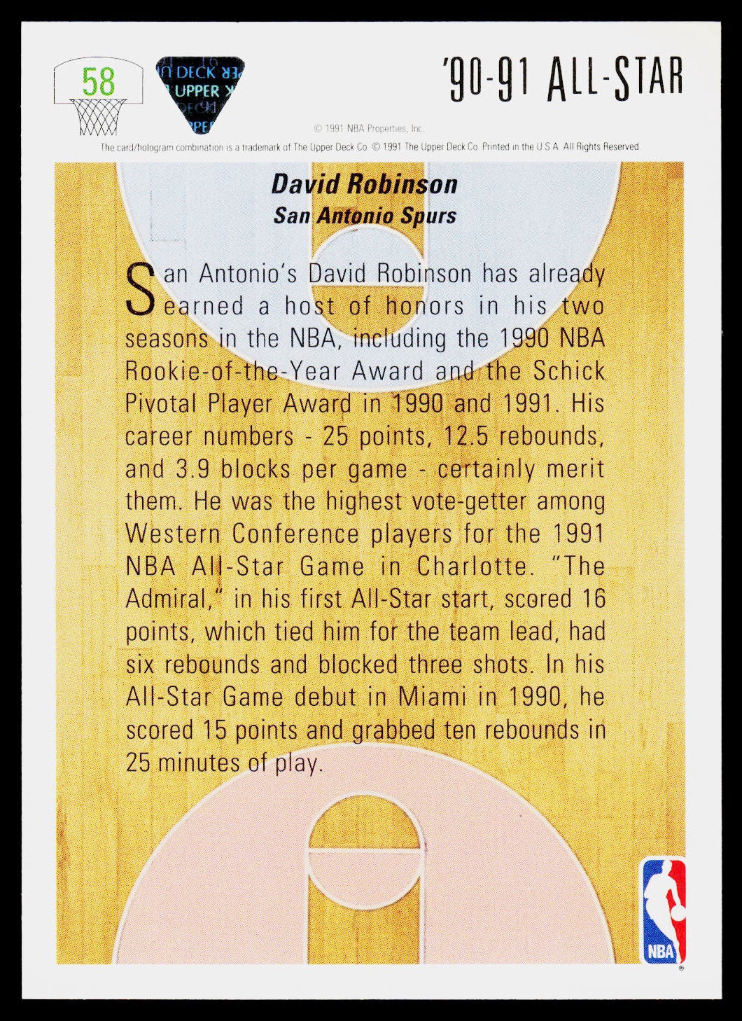 1991-92 Upper Deck #58 David Robinson