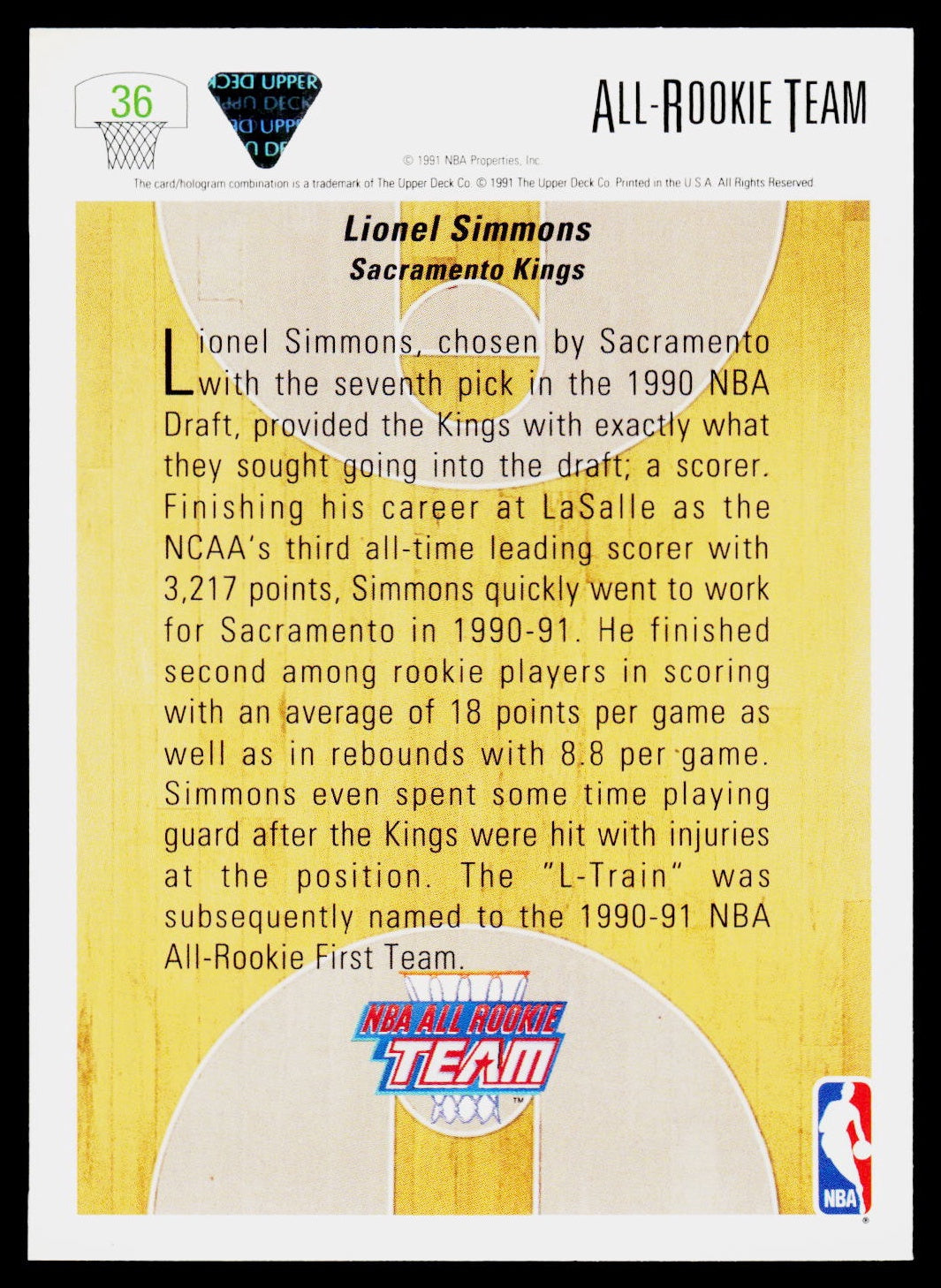 1991-92 Upper Deck #36 Lionel Simmons