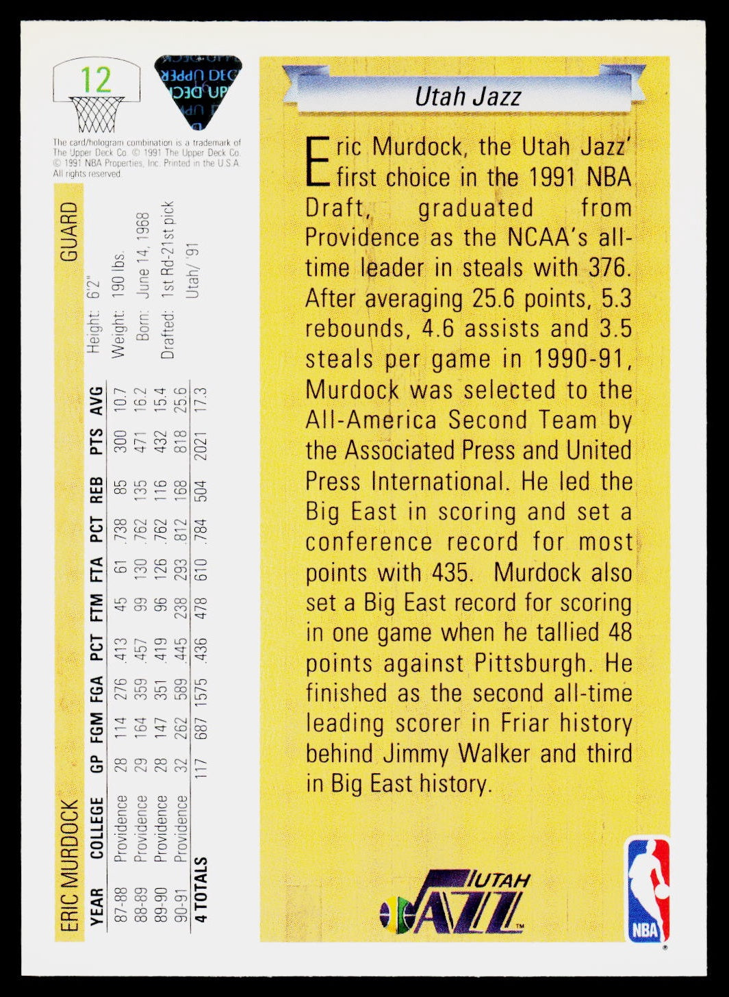 1991-92 Upper Deck #12 Eric Murdock
