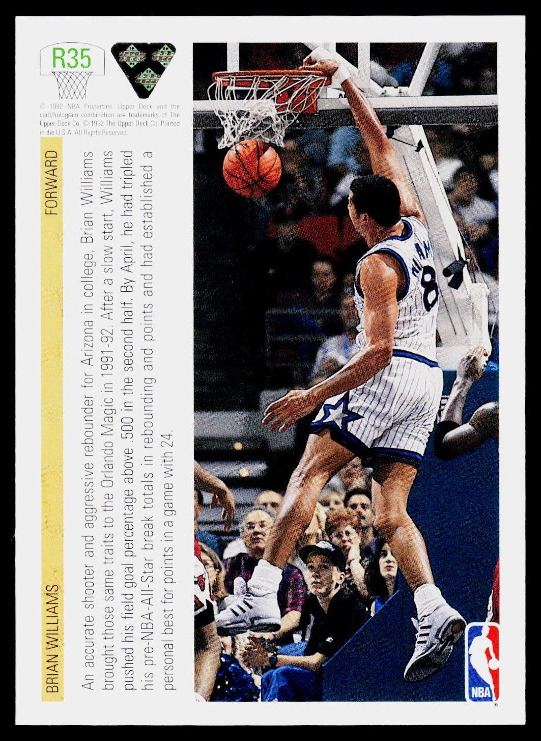 1991-92 Upper Deck #R35 Brian Williams Rookie Standouts