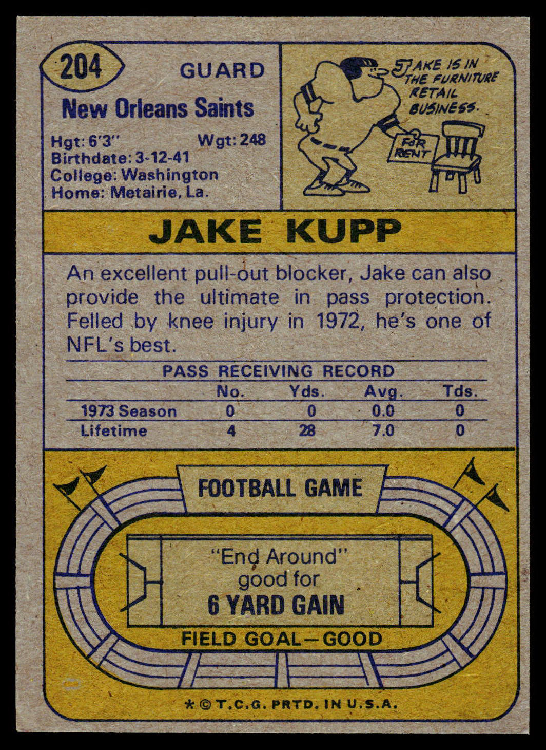 1974 Topps #204 Jake Kupp